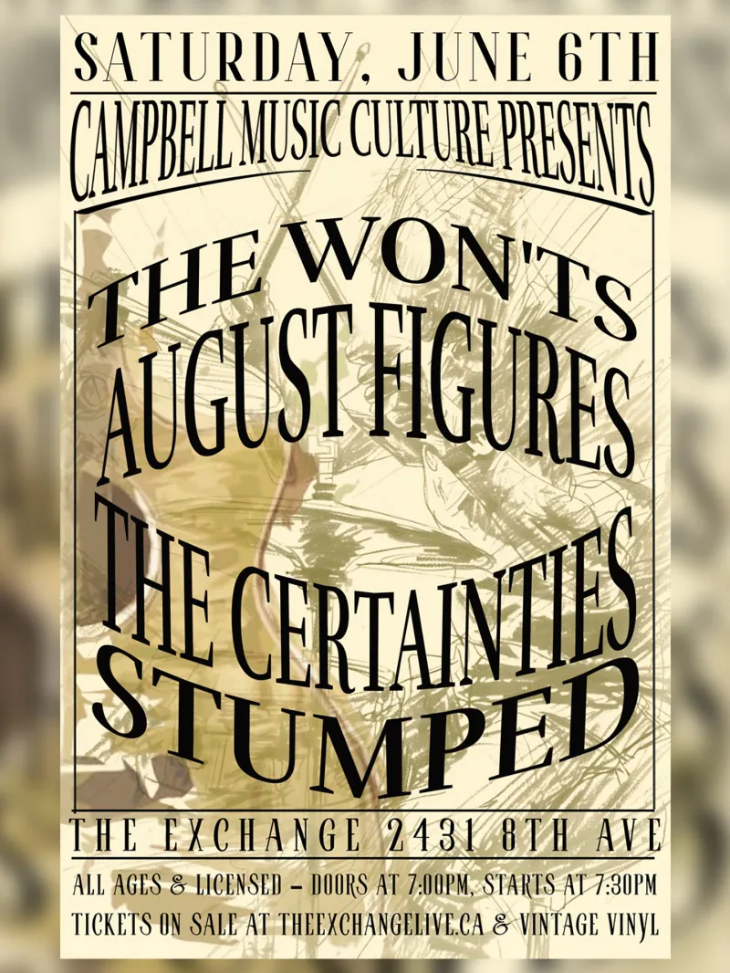 Campbell Music Culture - The Won'ts, August Figures, The Certainties, Stumped à Exchange/The Club