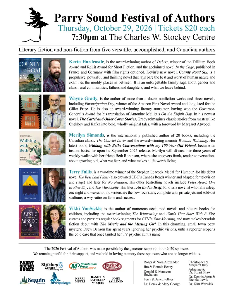 2026 Parry Sound Festival of Authors à Charles W. Stockey Centre