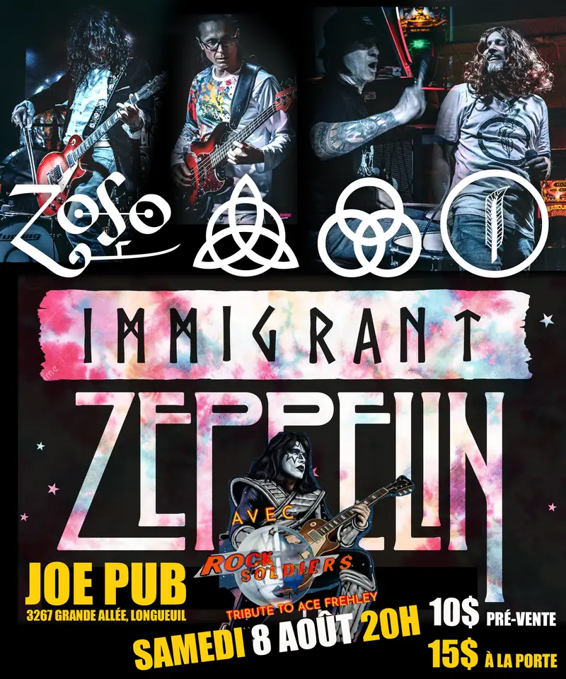 Hommage LED-ZEPPELIN & Ace Frehley / KISS tribute — Immigrant Zeppelin avec Rock Soldiers at Joe Pub