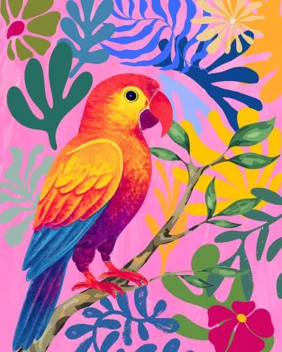Adults Painting Tropical Bird Canvas