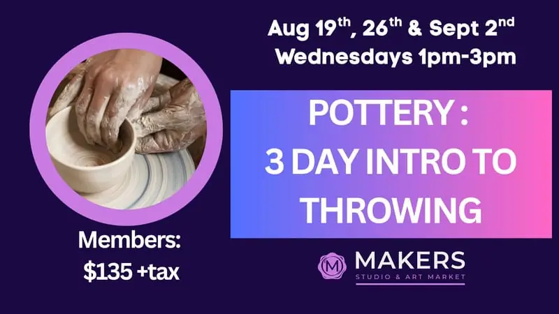 Pottery: 3 Day Intro to Throwing 1 at Windsor Makers Studio