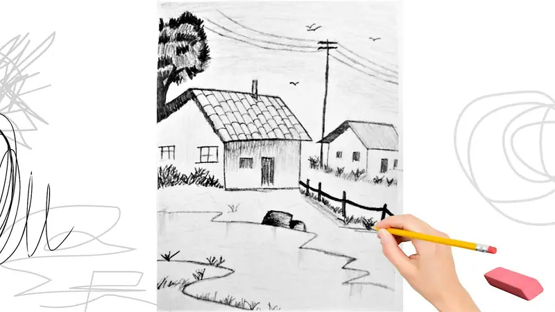 Cottage Sketch: Beginner Pencil and Sharpie Adults Class at Expressive Brush Art Studio