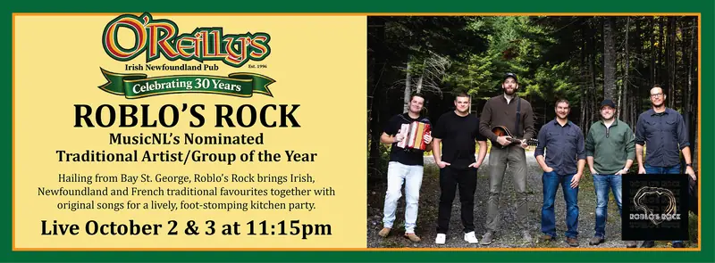 Roblo’s Rock – MusicNL Traditional Artist/Group of the Year Nominee! at O’Reilly’s Irish Newfoundland Pub