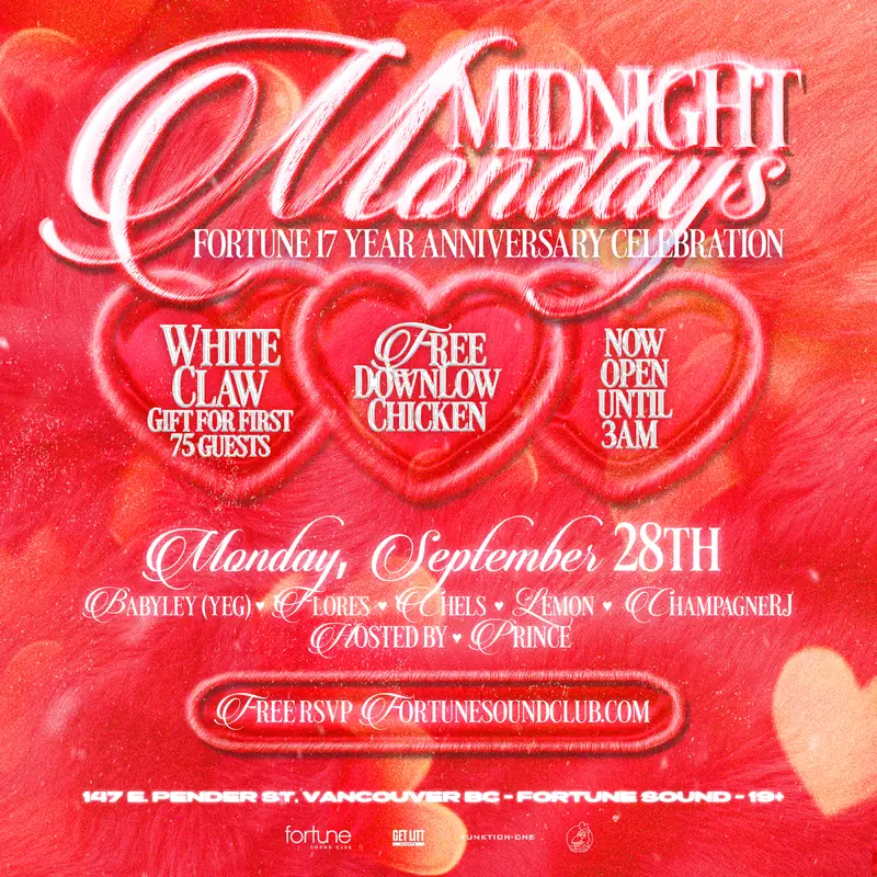 FORTUNE SOUND 17 YEAR ANNIVERSARY CELEBRATION AT MIDNIGHT MONDAYS at Fortune Sound Club