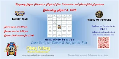Music Bingo 60 & 70 era at Kingsway Legion (Royal Canadian Legion Br. 175)