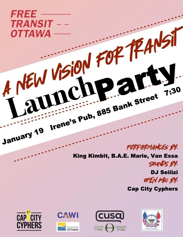 Launch Party for Free Transit Ottawa’s New Vision for Transit in Ottawa at Irene's Pub