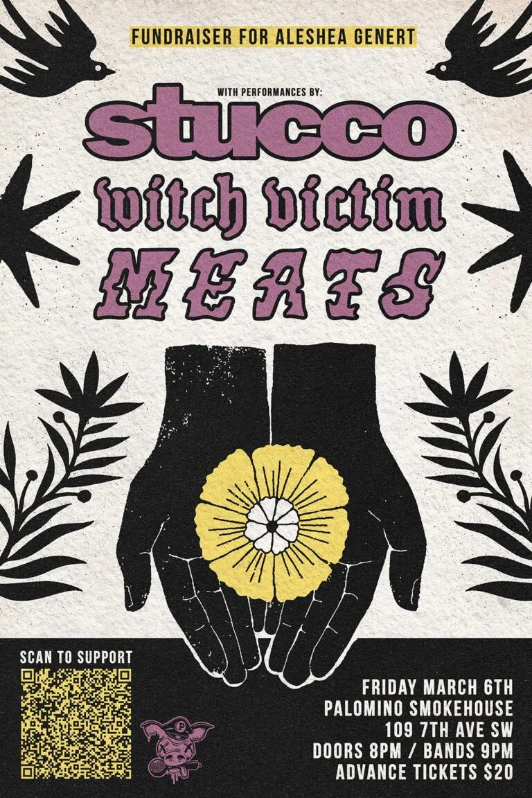 Stucco, Witch Victim, MEATS – Fire Relief and Recovery Fundraiser for Aleshea Genert at The Palomino Smokehouse and Social Club
