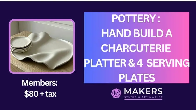 Pottery: Charcuterie Board and 4 Serving Plates
