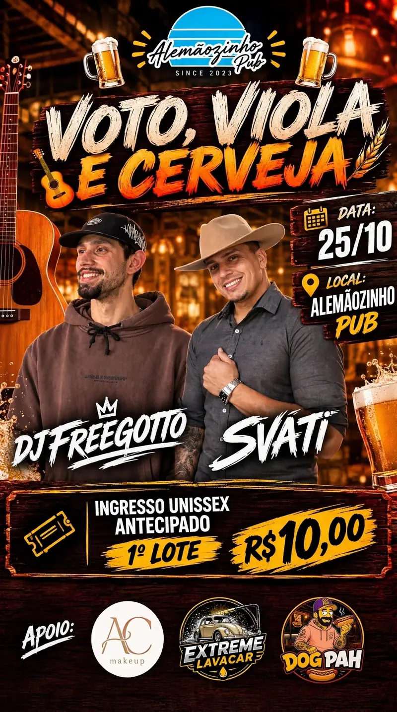 Voto, viola e cerveja en Alemãozinho Pub