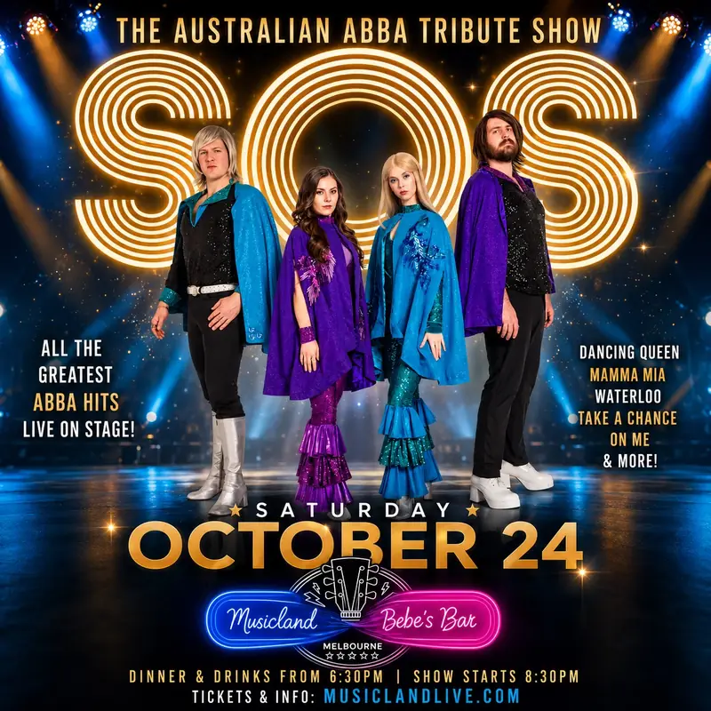 🎤✨ SOS – The Australian ABBA Tribute Show ✨🎤 at Musicland Melbourne