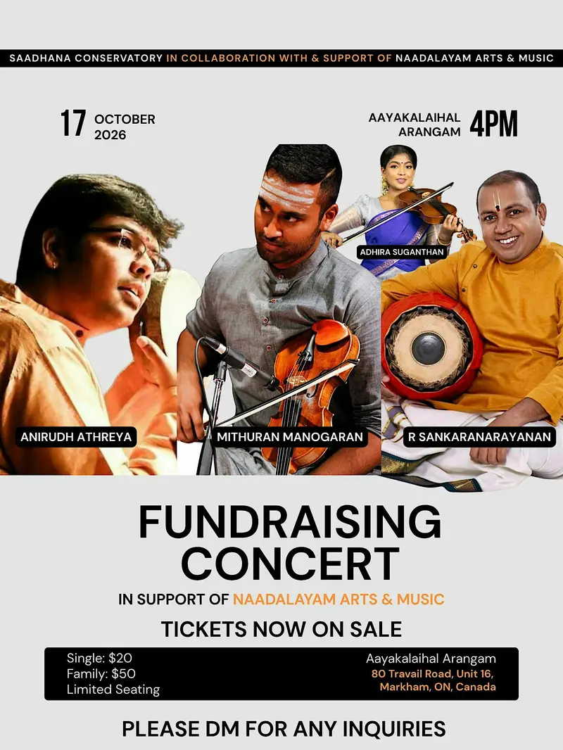 Fundrasing Concert for Naadalayam Arts & Music à Aayakalaihal Arangam