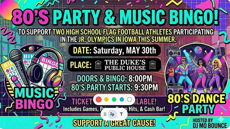 80's Themed Music Bingo & Dance