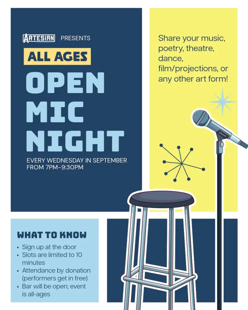 All Ages Open Mic Night at Artesian on 13th