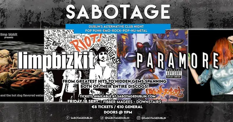 Sabotage Club - Dublin's Best Pop Punk, Emo & Nu Metal Clubnight! à Fibber Magees