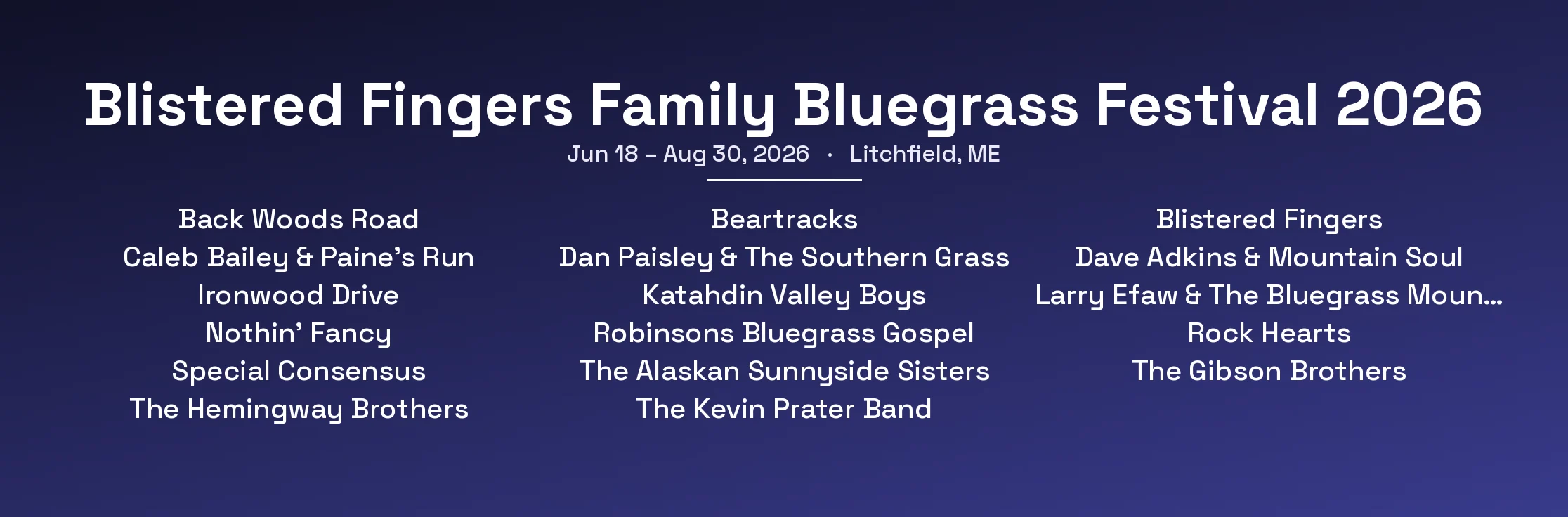 Blistered Fingers Family Bluegrass Festival 2026