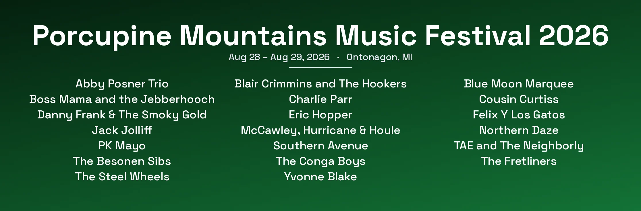 Porcupine Mountains Music Festival 2026